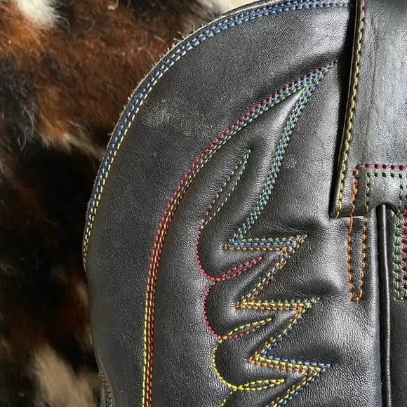 SOLD Don Quijote Rainbow Stitched Black Leather Cowboy Boots Size 9.5 (28cm) 🌈 - Picture 6 of 6